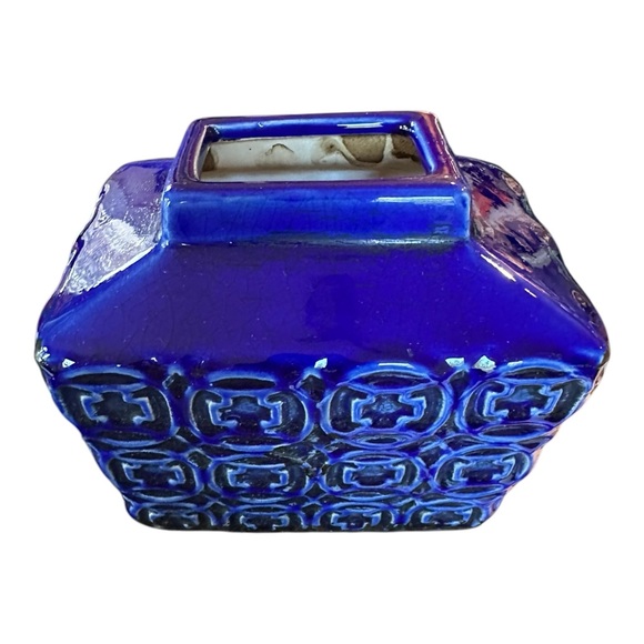 Vintage 70s Retro Mid Century Cobalt Blue Ceramic Vase - Picture 2 of 12